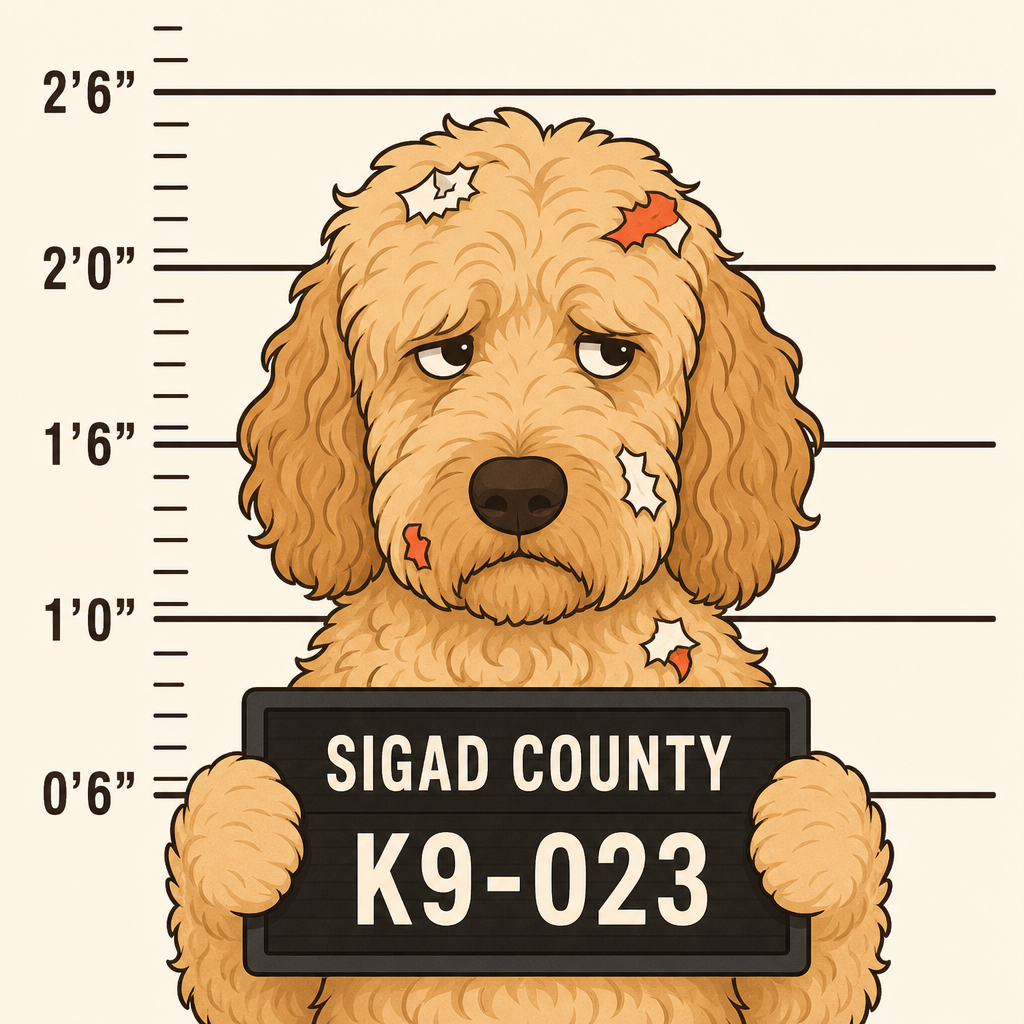 Mugshot of a Goldendoodle